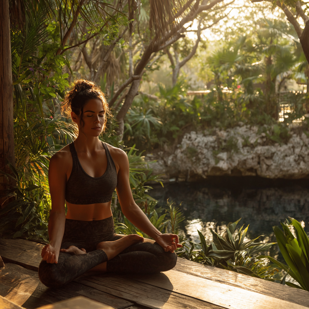 Fundadores de MayaFlow en práctica de yoga grupal