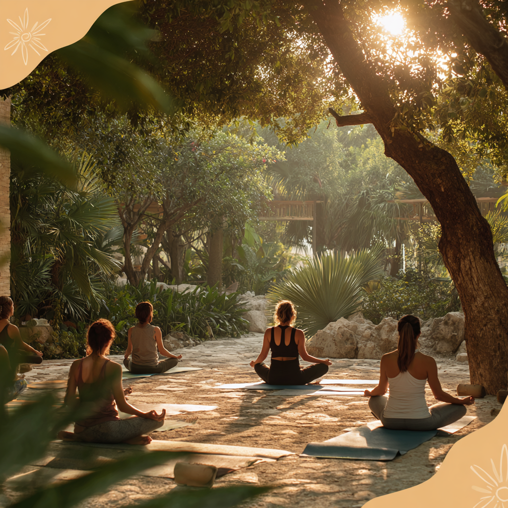 Grupo de personas practicando yoga al aire libre